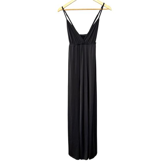 Sezane Vintage S Stretchy Black Slip Disco Dress 70s Minimalist Glam Whimsy Goth - Picture 2 of 11
